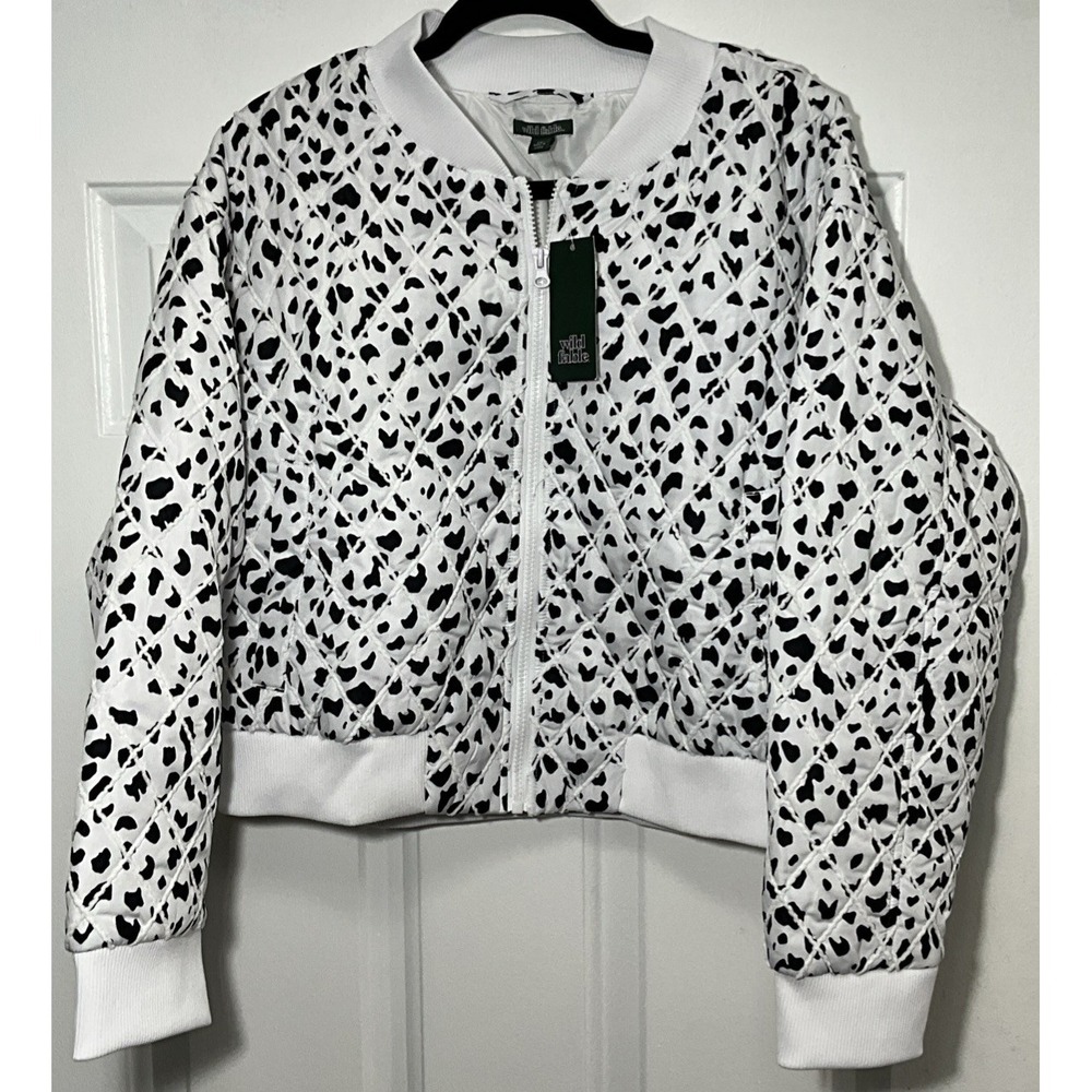 Wild Fable Black/White Quilted Dalmatian Theme Trucker/Bomber Jacket Women's XXL